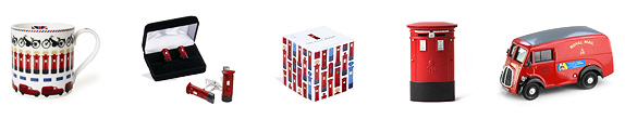 Miniature pillar box, Royal Mail model van, The Post Room bone china mug, post box cufflinks