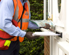 Postman delivering mail to door