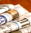 close-up of folded newspapers