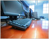 Monitor and keyboard on desk