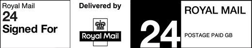 Royal Mail 24 Signed For. Delivered by Royal Mail. Postage paid GB