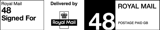 Royal Mail 48 Signed For. Delivered by Royal Mail. Postage paid GB