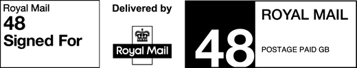 Royal Mail 48 Signed For. Delivered by Royal Mail. Postage paid GB
