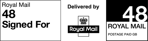 Royal Mail 48 Signed For. Delivered by Royal Mail. Postage paid GB