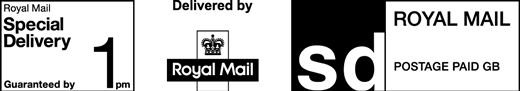 Royal Mail Special Delivery Guaranteed by 1pm. Delivered by Royal Mail. Postage paid GB