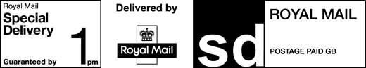 Royal Mail Special Delivery Guaranteed by 1pm. Delivered by Royal Mail. Postage paid GB