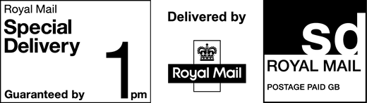 Royal Mail Special Delivery Guaranteed by 1pm. Delivered by Royal Mail. Postage paid GB