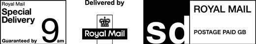 Royal Mail Special Delivery Guaranteed by 9am. Delivered by Royal Mail. Postage paid GB