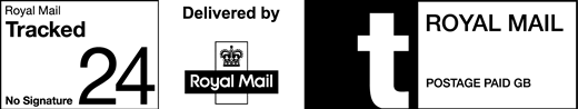 Royal Mail Tracked, No Signature 24. Delivered by Royal Mail. Postage paid GB.