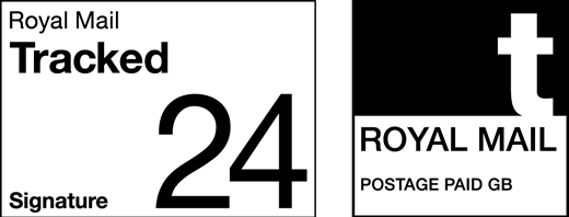 Royal Mail Tracked, Signature 24. Postage paid GB.