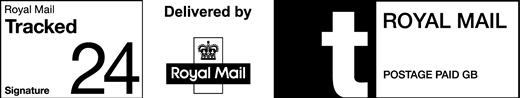 Royal Mail Tracked 24 Signature. Delivered by Royal Mail. Postage paid GB.