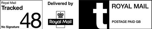 Royal Mail Tracked 48 No Signature. Delivered by Royal Mail. Postage paid GB.