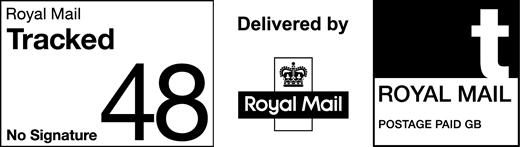 Royal Mail Tracked 48 No Signature. Delivered by Royal Mail. Postage paid GB.