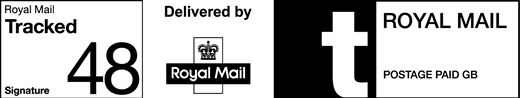 Royal Mail Tracked 48 Signature. Delivered by Royal Mail. Postage paid GB.
