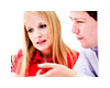 Woman talking to man