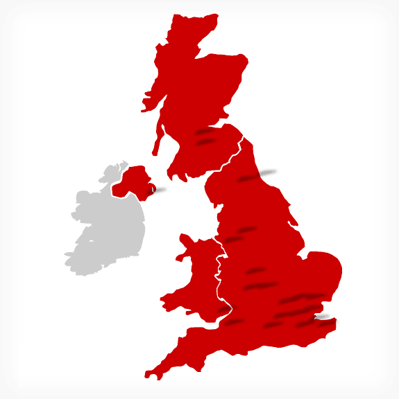 Map of the british isles displaying the location of franking map distributors and manufacturers