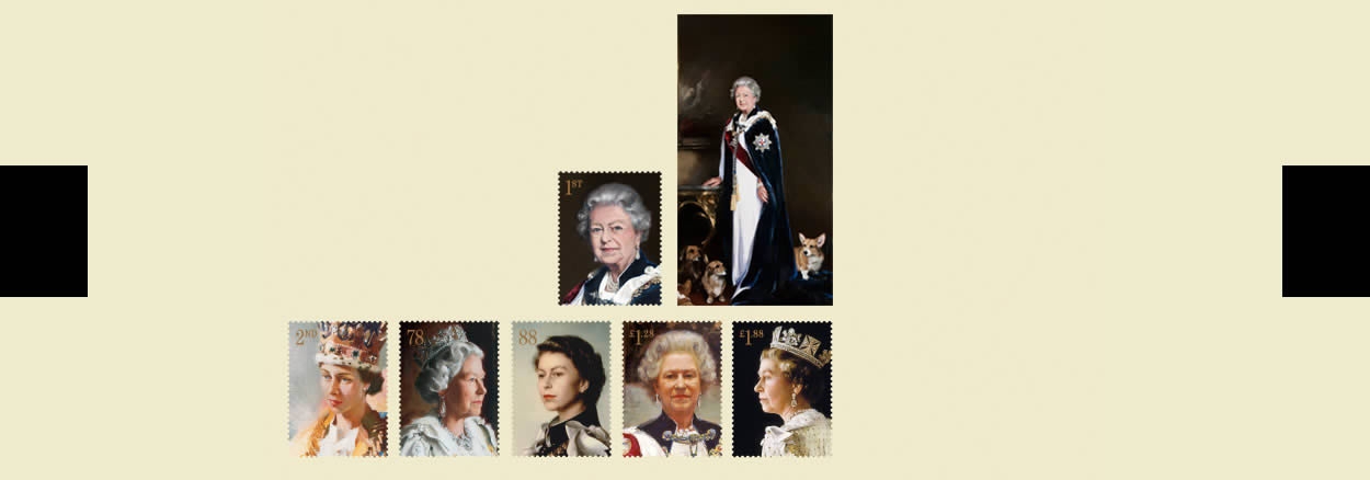 Her Majesty the Queen: six decades of Royal Portraits. Illustration of the range of stamps.