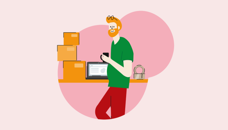 Sell online man with delivery illustration