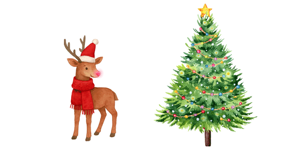 Reindeer and Christmas tree illustration