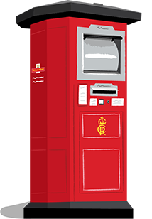 Red tall postbox illustration Royal Mail