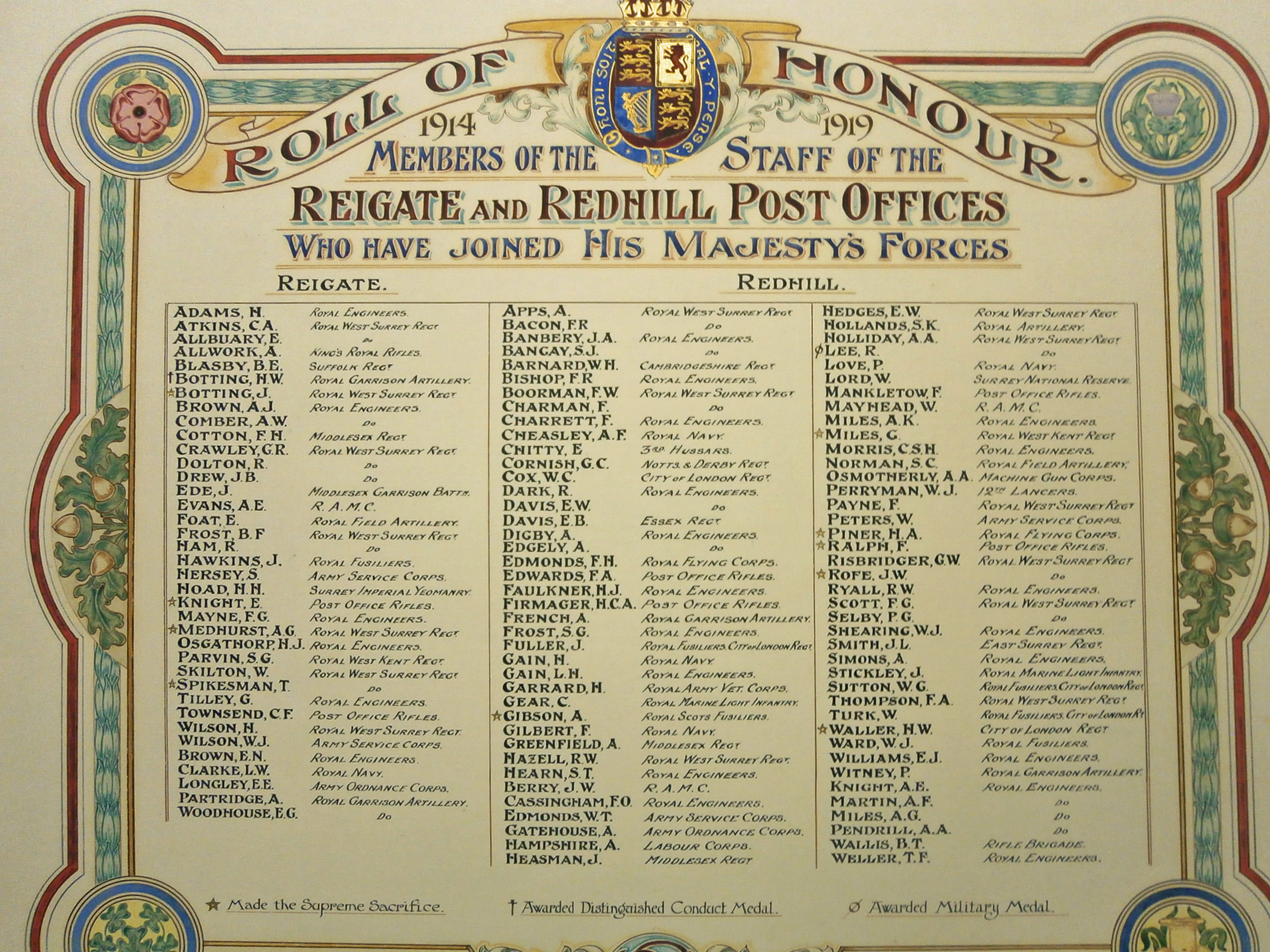 Reigate and Redhill Post Offices War Memorial