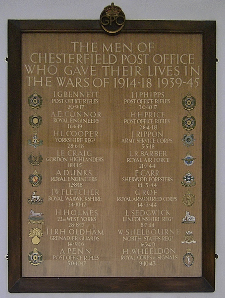 Chesterfield Post Office War Memorial