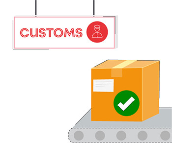 Illustration of a parcel at customs on a conveyor belt